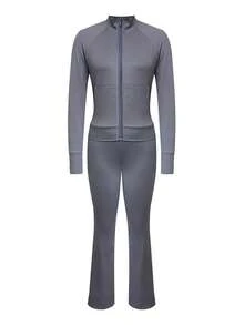 LovelyWholesale Women'S Casual Stand-Up Collar Long-Sleeved Zipper Fall Outfits For Women Top And Slim-Fit Pants 2 Pieces Set Autumn Clothing For Women - Dark Grey - View 3