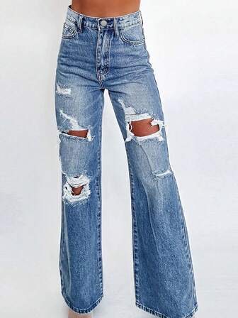 Jeans de mezclilla casual rasgados, adecuados para uso diario, viajes, aeropuerto, actuaciones en el escenario, todas las estaciones