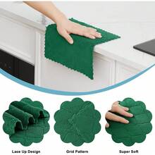 12 Pack Kitchen Dish Cloths (10 X 10 Inches, Cream Yellow), Super Soft And Absorbent Coral Velvet Dish Towels, Nonstick Oil Fast Drying Microfiber Cleaning Cloth, No Lint Household Dishcloths, 2025 - 墨綠色 - 查看 2