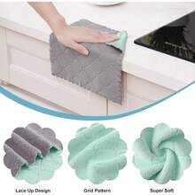 12 Pack Kitchen Dish Cloths (10 X 10 Inches, Cream Yellow), Super Soft And Absorbent Coral Velvet Dish Towels, Nonstick Oil Fast Drying Microfiber Cleaning Cloth, No Lint Household Dishcloths, 2025 - 灰色和綠色 - 查看 2
