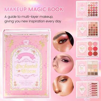 ROMCOM Libro de maquillaje mágico, paleta de maquillaje 6 en 1 todo en uno con sombras de ojos, rubor, iluminador y lápiz labial, kit de maquillaje facial completo
