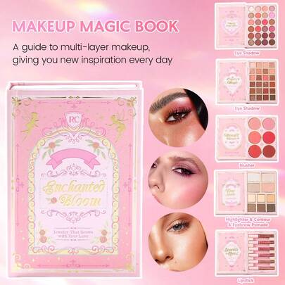 ROMCOM Paleta de maquillaje multifuncional 6 en 1, incluye sombras de ojos, rubor, iluminador, lápiz labial, conjunto completo de maquillaje facial