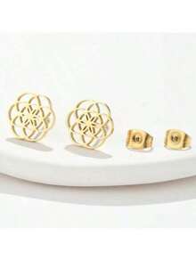 1 Paar Edelstahl Cut Out geometrische Blumen Ohrringe, süße runde Titan-Stahl Ohrringe, 304 Hypoallergen Ohrringe für Frauen, geeignet für den täglichen Gebrauch, Festivals und Dates, perfektes Geschenk für Freunde und Familie