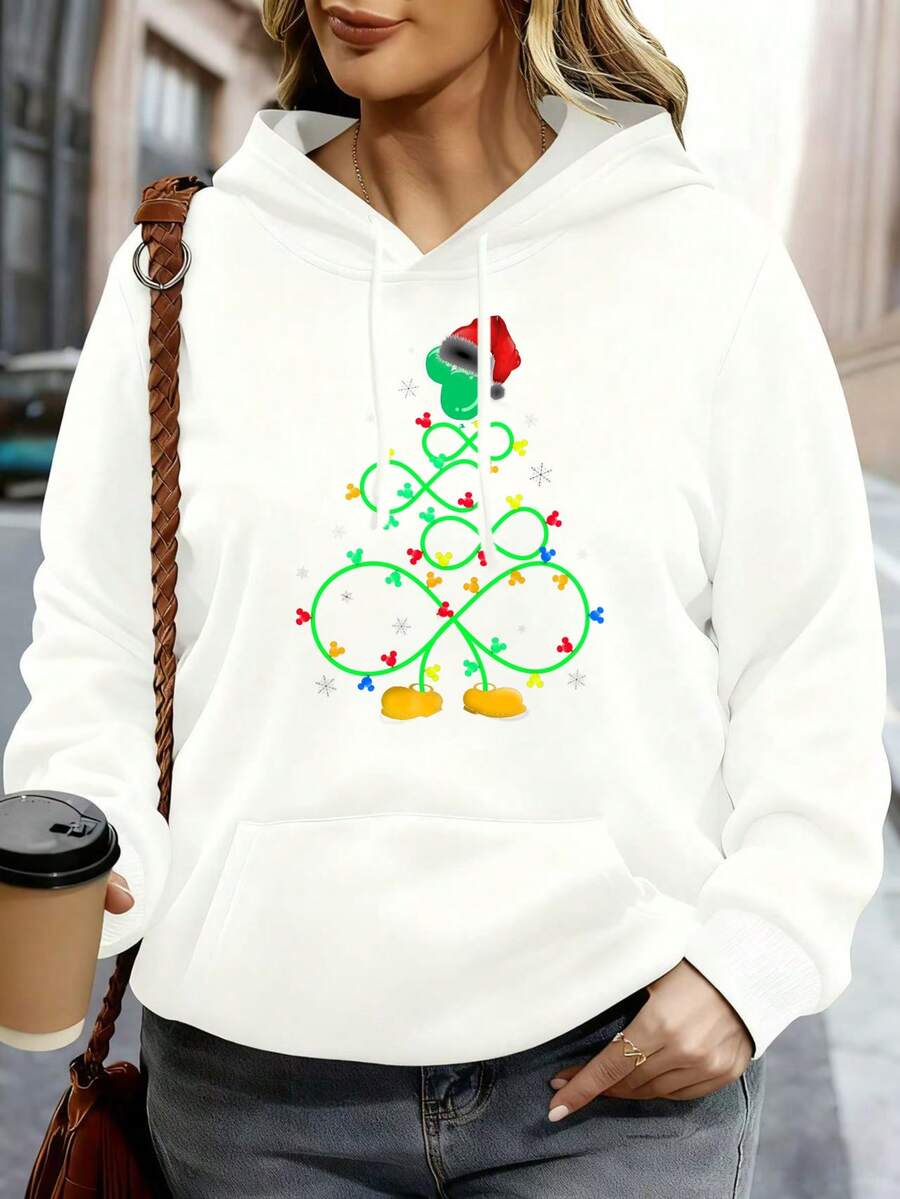 Sudadera con capucha de Disney Blanca con estampado de árbol de Navidad de Mickey Mouse, ropa casual de invierno - Blanco - Ver 1