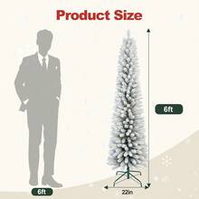 6ft Flocked Pencil Christmas Tree With 358 PVC Branch Tips, Pre Lit Tall Skinny Christmas Tree With 150 Lights, Slim Artificial Christmas Tree With Metal Base, Premium Hinged Xmas Tree For Holiday Christmas Decorations Home Christmas Gifts Christmas Decor - 查看 4