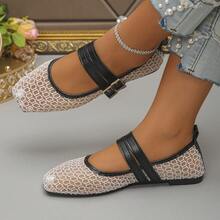 Women's Fashion Square Toe Flat Shoes, Slip-On Glitter Buckle Casual Loafers, Suitable For Dresses, Sizes 35-43, Spring/Autumn, Ballet Flats