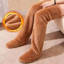 1pair Women's Winter Over Knee High Fuzzy Socks,Plush Cozy Slipper Stockings,Furry Long Leg Warmers Winter Home Fluffy Sleeping Socks,Fuzzy Knee-High Warmth Long Leggings,Warm Socks,Socks For Women,Christmas Socks,Maternity Socks Can Be Used As Open Toe Socks Or Footless Socks