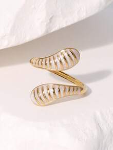 1pc Fashionable French Retro Luxury High-End Plated Stainless Steel Water Drop Geometric Open Ring, Suitable For Women's Daily, Party, And Date Wear - JR639 - View 4