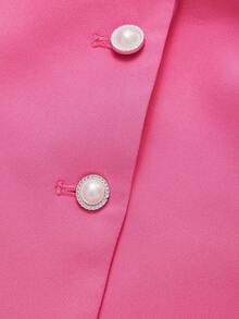 2pcs/Set Elegant Business Formal Suit Blazer + Slit Hem Skirt Outfit Spring - Hot Pink - View 10