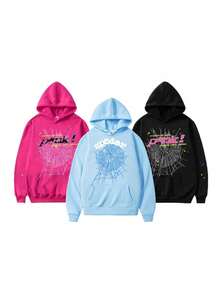 Y2K Hip Hoodie Spider Pattern Hoodie, Loose Fit Street Style Pullover, Casual Loose Jacket, Fashionable Sweatshirt - 黑色 - 查看 2