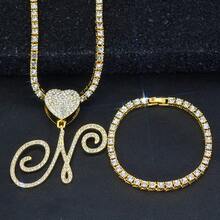 1 Set Women's Elegant Heart & Letter Pendant Necklace With Single Row Rhinestones, Matching Single Row Rhinestone Bracelet, Suitable For Daily Wear, Parties And Events, Versatile Jewelry Set - Fashionable Heart Letter Pendant Necklace - View 23