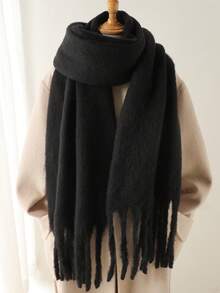 Solid Color Scarf, Versatile Winter Warm Long Tassel Neck Scarf - Multicolor - View 14