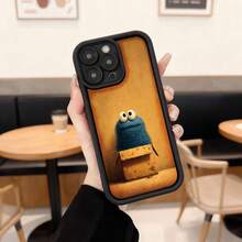 Cubierta de telefono con borde negro color naranja con estampado de personaje de peluche azul y ojos grandes para uso diario en cafeterias y espacios urbanos Aplicable a los teléfonos de la serie Apple y Galaxy - Blanco - Ver 3