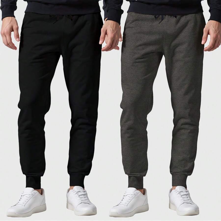 Kit Of 2 Men's Plain Flannel Sweatpants With Back Pocket - Negro/Plomo - Ver 1