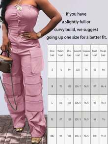 Solid Color Pocket Design Fashion Jumpsuit - 藕粉色 - 查看 3