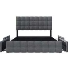 Double Bed With 4 Baskets And Central Spring Mattress, Double Bed With Lattenrost, Height Adjustable Headboard And Fitted Square Design, Metal Plate Support, Linen (140*200 Cm, Grey) - Grey - View 9