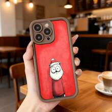 Cubierta de teléfono con borde negro y parte trasera roja con estampado de gato navideño usando gorro de Santa Claus para uso diario en cafeterías y espacios casuales Aplicable a los teléfonos de la serie Apple y Galaxy - Burdeos - Ver 5