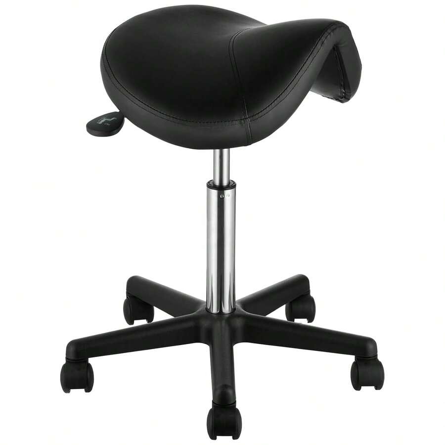 400 LBS Weight Capacity Ergonomic Rolling Saddle Stool, Height Adjustable Thickened PU Leather Swivel Saddle Stools Chair For Salon, Spa, Tattoo, Clinic, Black - 黑色 - 查看 1