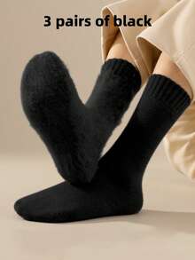 1/3/5/10/20 Pairs Men's Thermal Lined Socks, Thick Warm Hiking Boot Socks, Soft & Comfortable, Suitable For Cold Weather, Long Socks, Fuzzy Black Winter Socks