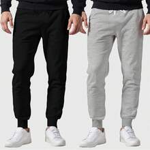 Kit Of 2 Men's Plain Flannel Sweatpants With Back Pocket - 黑色/灰色 - 查看 9