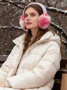 1 Piece Outdoor Pine Flower Curly Hair Warm Ear Muffs Ear Covers Fashionable Versatile Winter Cycling Cold-Proof Anti-Freezing Ear Protection Foldable Windproof Ear Muffs For Cold Weather Outdoor Ear Protection - Multicolor - View 3