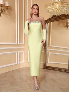 Love Aing Women's Yellow Dress, Elegant Formal Gown For New Year, Wedding, Bridesmaid, Bride, Party, Banquet, Cocktail, With Handmade Rhinestone, Slit, Sexy, Formal Occasion