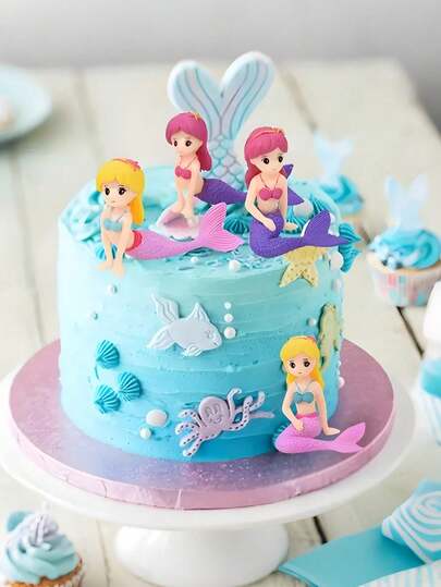 4 Parça Denizkızı Desenli Pasta Süsü, Doğum Günü Pastası Süslemesi İçin Modern Denizkızı Desenli Pasta Üstü Süsü. Doğum Günü Pastası Süslemesi İçin Modern Denizkızı Desenli Pasta Üstü Süsü. Aile Yemek Odası Yatak Odası Vazo Süsü, Doğum Günü Partisi Aksesuarları