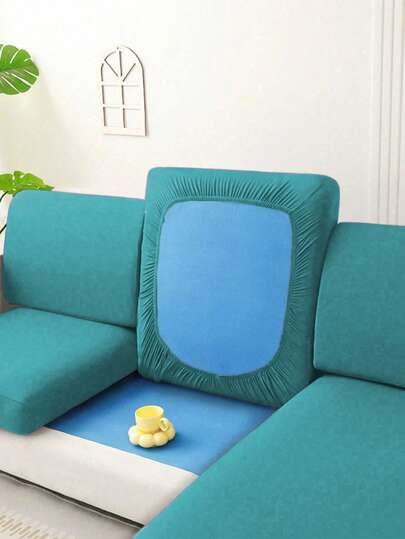1pc Minimalist Solid Color Milk Silk Stretch Sofa Seat Cushion Cover, Suitable For All Seasons