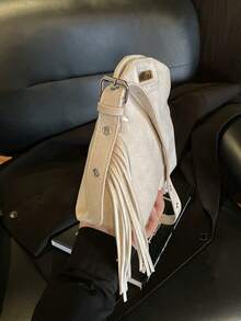 小巧别致的流苏手提包，女士新款个性化多功能托特包，休闲通勤单肩/斜挎包 - 米色 - 查看 9