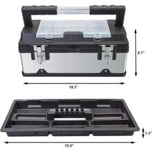 Tool Organizer/TrayRoad Dawg ROAD DAWG A5519BD Torin - Caja de herramientas portátil de acero inoxidable de 18 pulgadas organizador con cerradura de metal compartimentos de tapa transparente y bandeja extraíble aceroTool Organizer/Tray - AceroinoxidableNegro - Ver 2