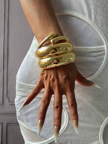 3pcs/2pcs/1pc Luxury Bangle Set, Gold Bangle, Wide Bangle, Thick Bangle, Fashion Unique Style Oversized Gold Bangle - Yellow Gold - View 9