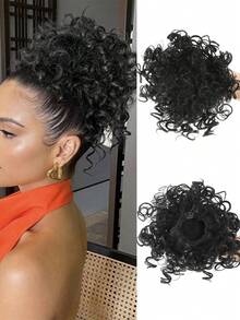 1 pieza Extensión de cabello sintético con moño rizado y ondulado desordenado con cordón elástico para uso diario, cosplay, festivales de música, fiestas y vacaciones de mujeres - Multicolor - Ver 15