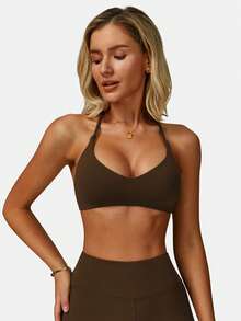 MFVIM Women's Brown Sports Bra, Criss-Cross Strap Backless Design Sexy Wireless Sports Bra, Supportive, Breathable, Soft And Stretchy Fabric, Suitable For Commuting, Outdoor, Running, Cycling, Yoga, Pilates, Gym Workout - Coffee Brown - View 8