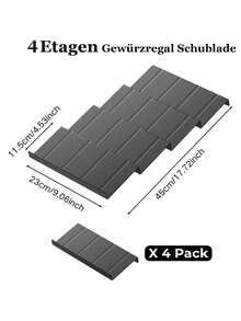 4 件装抽屉式调料架，调料抽屉内衬，4 层抽屉收纳系统，厨房、台面、橱柜、搁架收纳架，黑色，可伸缩调料架，抽屉式调料收纳架，调料内衬架（不含调料罐） - 黑色 - 查看 3
