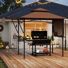 13' X 5' Grill Gazebo With Dual Side Awnings 2 Shelves 7 Hooks Adjustable Shadow - Default - View 4