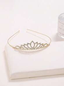 1pc Women Rhinestone Crown Decor Gorgeous Headband Elegant Tiaras Costume Crown Hair Garland Headpiece, Tiara Crown, Wedding, Bridesmaids Gifts, Looks Of Party, Hair Accessories, Hair Accessories For Women - Gold - View 6