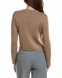 Bruno Magli Merino Wool Cropped Crewneck Jacket - Tan - 查看 3