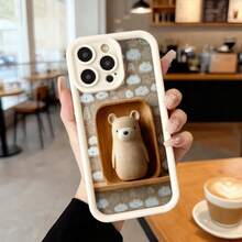 Cubierta de teléfono con soporte 3D para iPhone color negro con estampado de oso y nubes diseño kawaii ideal para uso diario en cafeterías y espacios casuales Aplicable a los teléfonos de la serie Apple y Galaxy - Blanco - Ver 7