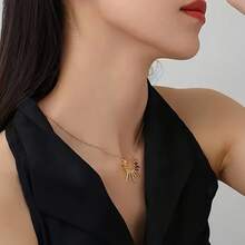 18K Gold Plated Stainless Steel Hypoallergenic Sunflower Totem Necklace, Unisex, Fashionable & Elegant Jewelry Gift - Golden - View 9