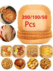 200/100/50pcs 6-Inch Air Fryer Parchment Paper, Food Basket Liners, Plate Mats, Tabletop Decor, Food Tray Liners, Fried Chicken & Fries Mats, Mother's Day Gift, Party Baking Supplies