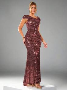 CHOSMO Đầm maxi dự tiệc mùa xuân, ôm sát eo cao, đính sequin, thanh lịch, thích hợp cho đám cưới. - Màu Đỏ Sâu - Xem 6