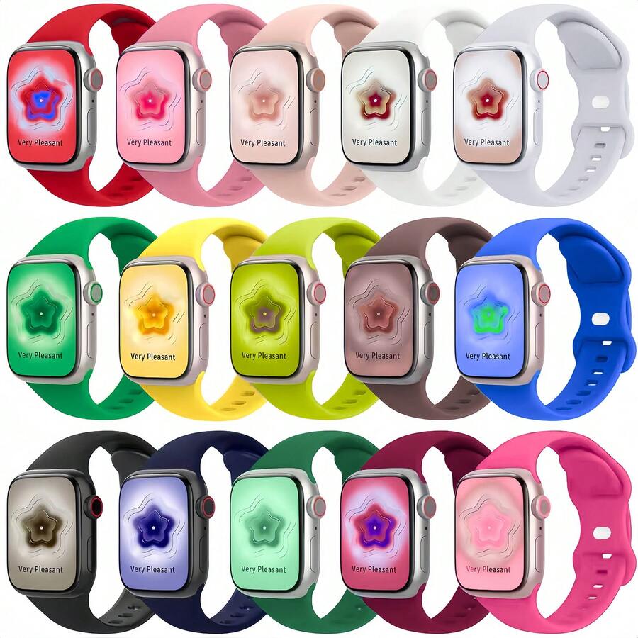 15pcs Soft Silicone Watch Bands, Compatible With Apple Watch 40mm, 46mm, 41mm, 38mm, 45mm, 44mm, 42mm, Unisex, Waterproof Sports Strap, Replacement Wristband For Apple Watch Series 10, 9, 8, 7, 6, 5, 4, 3, 2 - 彩色 - 查看 1