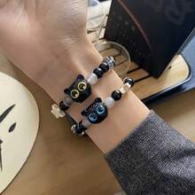 1/2pcs Black Kitten Hand Jewelry, Black And White Unisex Bracelet, Cute Niche Bracelet, Birthday Holiday Gift For Men - Multicolor - View 13