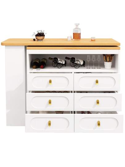 Kitchen Isl Extendable Bar Tafel Storage 360° Rotation, Practical Cabinet Drawers, Buffet, Sideboard, Dining Room view 7