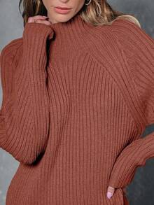 2026 Women's Casual Knit Dress Sweater Dresses For Women  Fall Fashion Mock Neck Long Lantern Sleeve Oversized Outfits Knit Tops Clothes ​ , Bodycon Long Sleeve ​ For Sports Outdoor Wear, Loose Fit Long Sleeve Comfy Daily Outfits For Women - 焦糖 - 查看 6