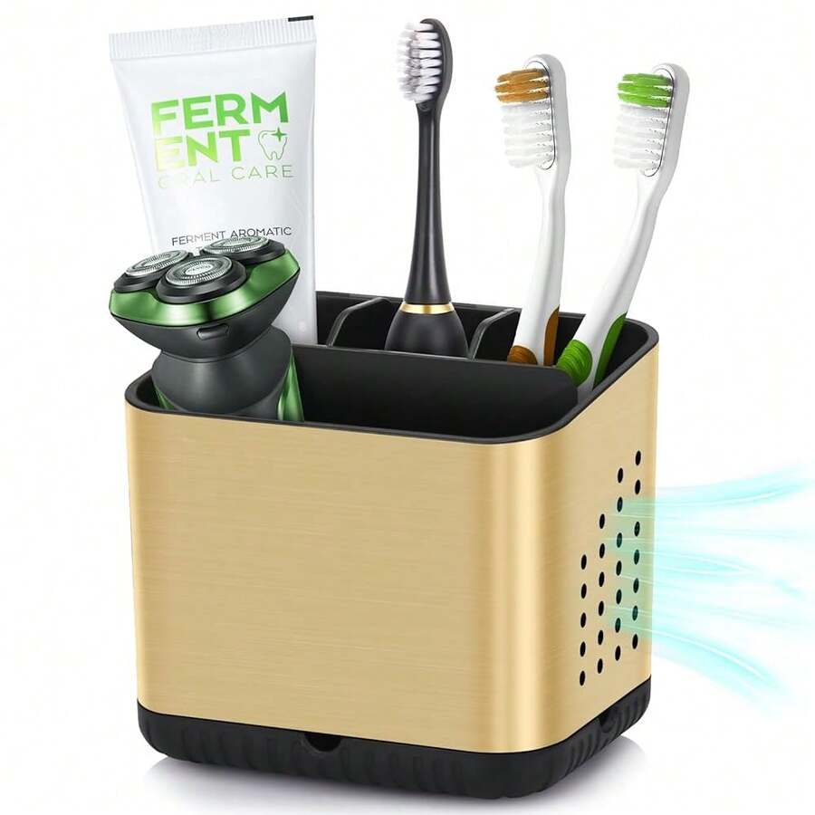 Toothbrush Holders For Bathrooms, Tooth Brush Holder For Bathroom Countertop Organizer, Electric Toothbrush And Toothpaste Holder (Brushed Gold){Inchcolor_nameinch:InchBrushedGoldinch} - 拉絲金 - 查看 1