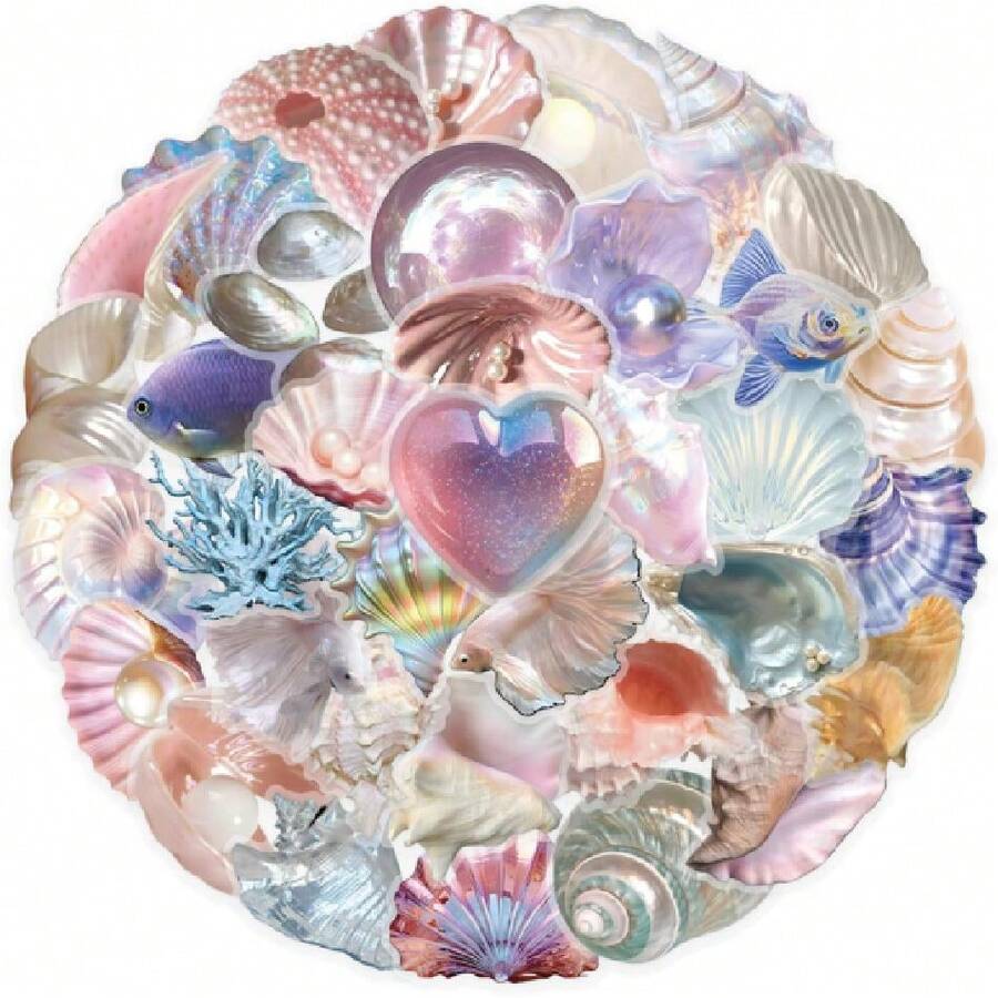 50 Pcs Sea Shell Stickers Aesthetic PET Transparent Conch Stickers ...