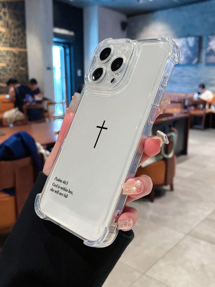 Psalm 46:5 Cross Design Shockproof Transparent Phone Case, Full Edge Protection Camera TPU Soft Phone Case Compatible With IPhone & Galaxy - Multicolor - View 1