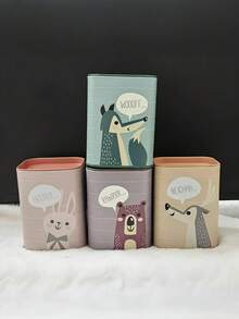 浪漫森林动物主题铁艺小猪存钱罐兼笔筒 - 大容量金属小猪存钱罐，饰有浪漫的狼、熊和鹿图案，多功能笔筒，是居家或办公收纳的理想之选。家居收纳/浪漫设计/经久耐用，小猪存钱罐，情人节、斋月最佳礼物 - 彩色 - 查看 6