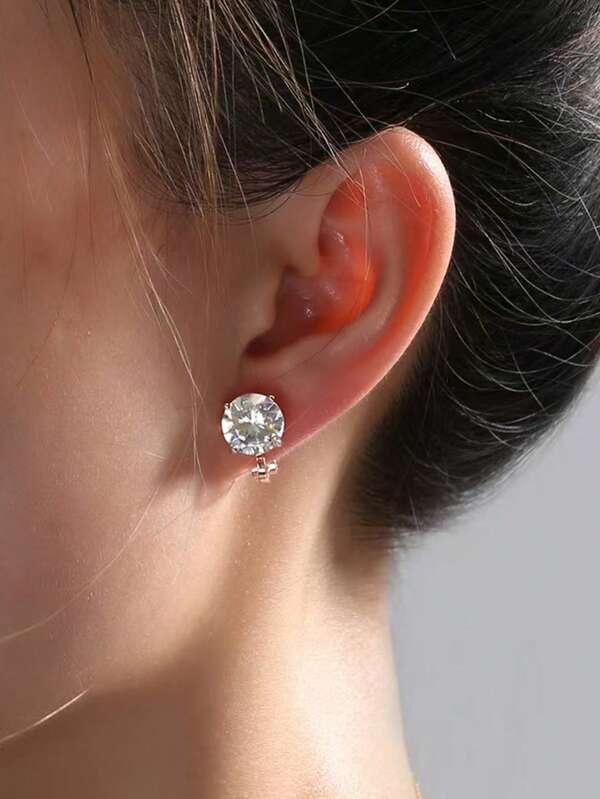 1 par de pendientes minimalistas clásicos de cobre con zirconia, pendientes de aro de moda para mujeres, pendientes chapados en cobre brillante para Navidad